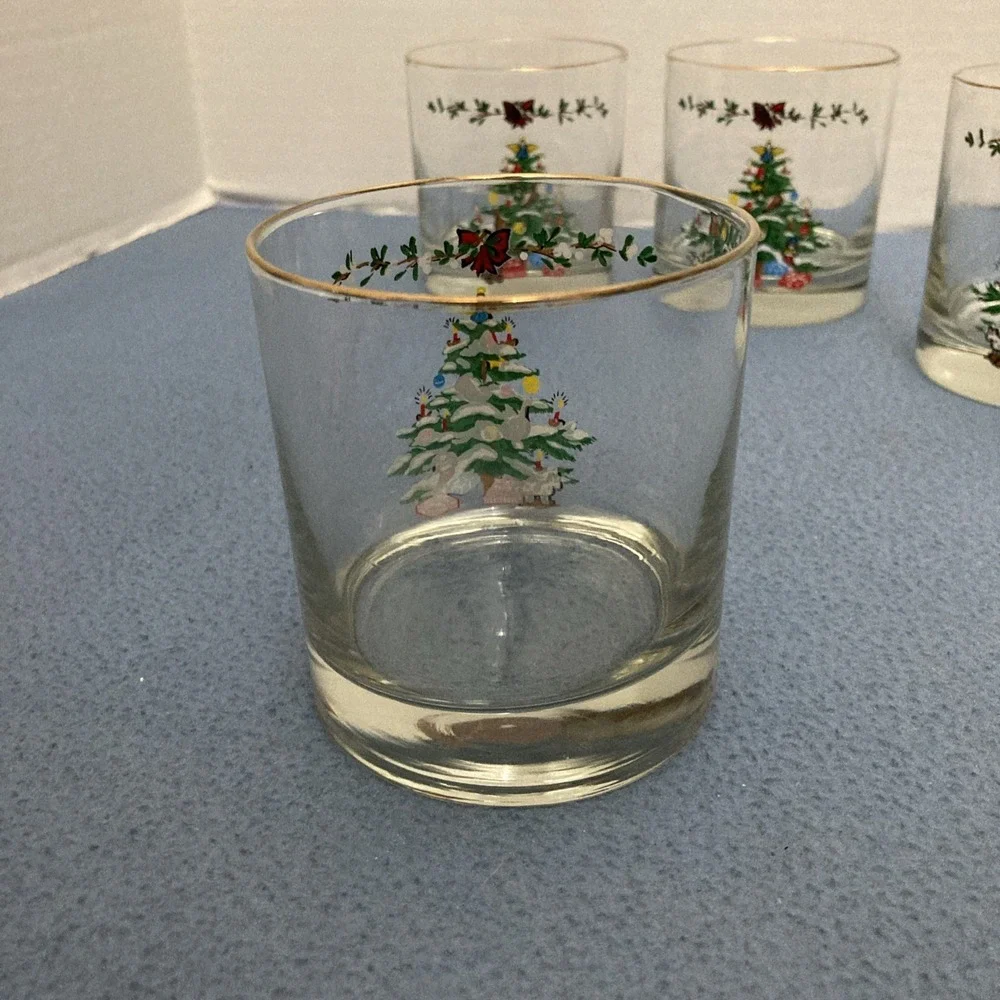 VTG Holiday by Montgomery‎ Wards Christmas Tree Old Fashion Glasses - Set of 4